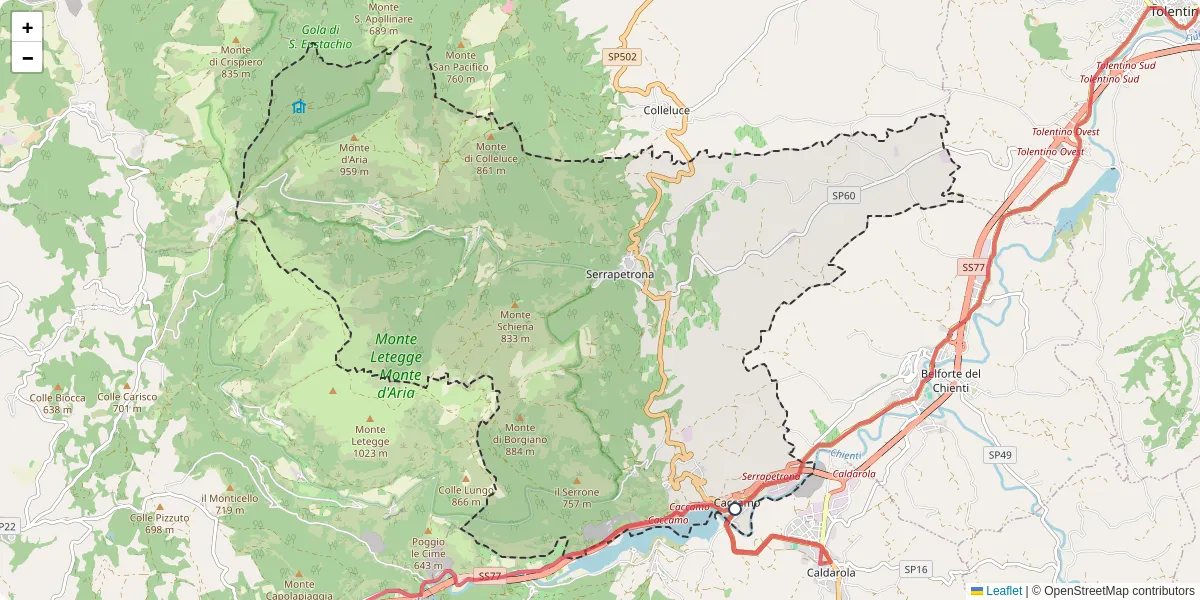Mappa dettagliata del trasporto pubblico a Serrapetrona con linee autobus, tram e collegamenti