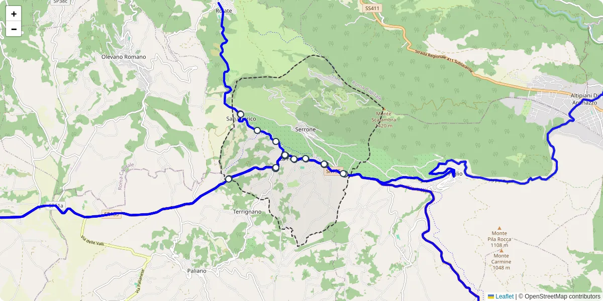 Mappa dettagliata del trasporto pubblico a Serrone con linee autobus, tram e collegamenti
