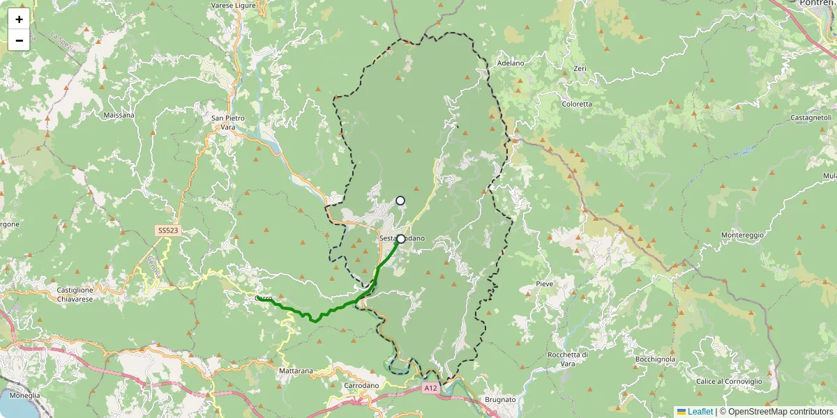 Mappa dettagliata del trasporto pubblico a Sesta Godano con linee autobus, tram e collegamenti