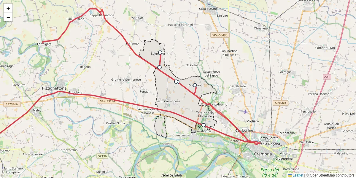 Mappa dettagliata del trasporto pubblico a Sesto ed Uniti con linee autobus, tram e collegamenti