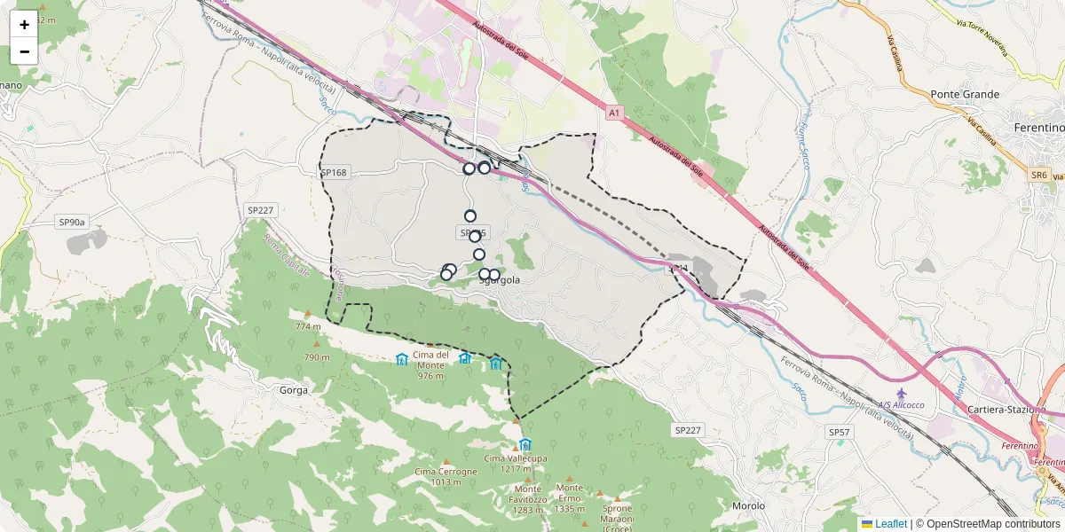 Mappa dettagliata del trasporto pubblico a Sgurgola con linee autobus, tram e collegamenti