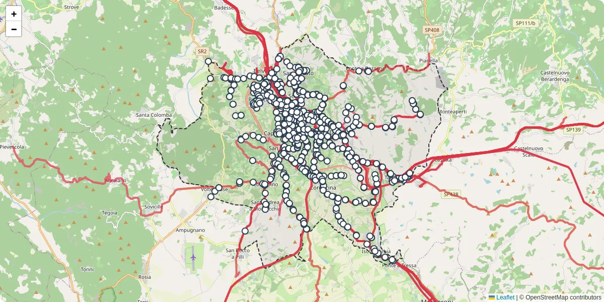 Mappa dettagliata del trasporto pubblico a Siena con linee autobus, tram e collegamenti