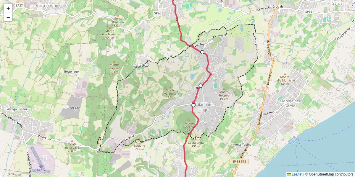 Mappa dettagliata del trasporto pubblico a Soiano del Lago con linee autobus, tram e collegamenti