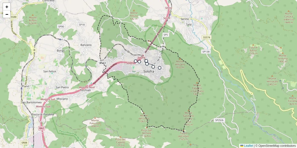 Mappa dettagliata del trasporto pubblico a Solofra con linee autobus, tram e collegamenti