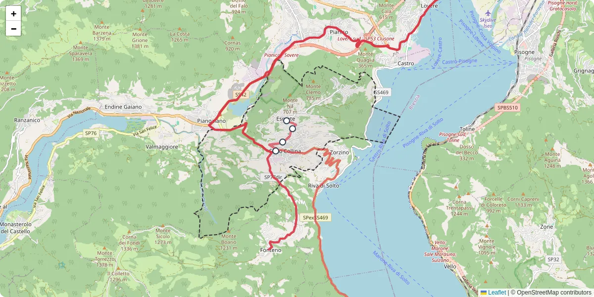 Mappa dettagliata del trasporto pubblico a Solto Collina con linee autobus, tram e collegamenti