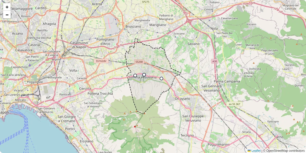 Mappa dettagliata del trasporto pubblico a Somma Vesuviana con linee autobus, tram e collegamenti