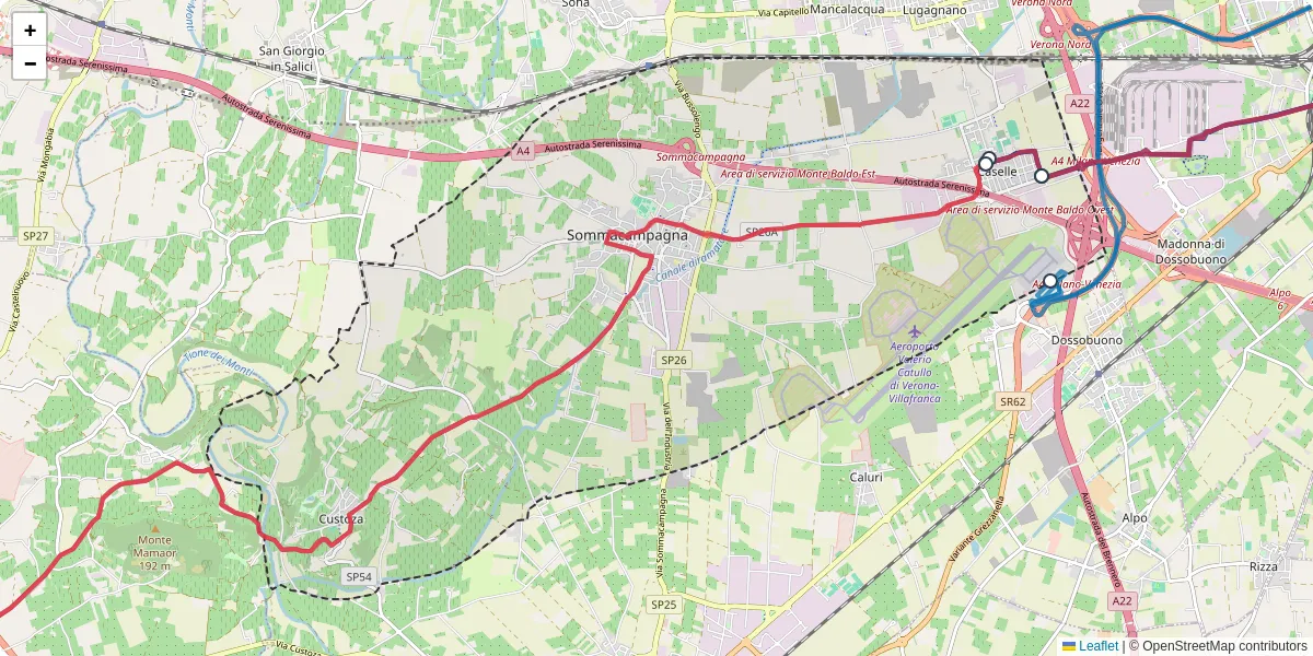 Mappa dettagliata del trasporto pubblico a Sommacampagna con linee autobus, tram e collegamenti