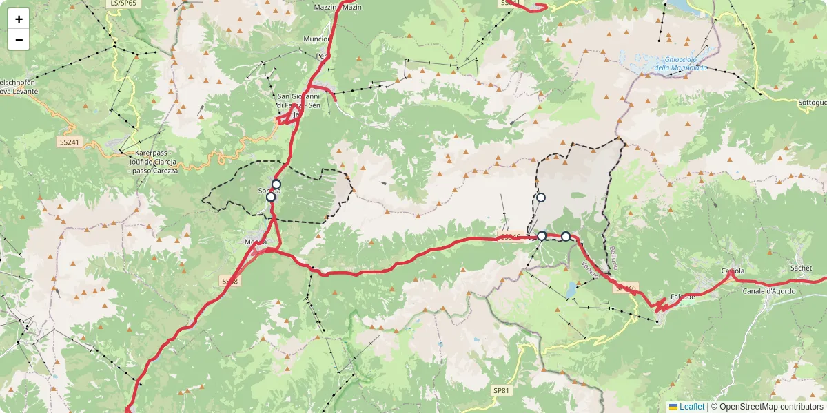 Mappa dettagliata del trasporto pubblico a Soraga di Fassa con linee autobus, tram e collegamenti