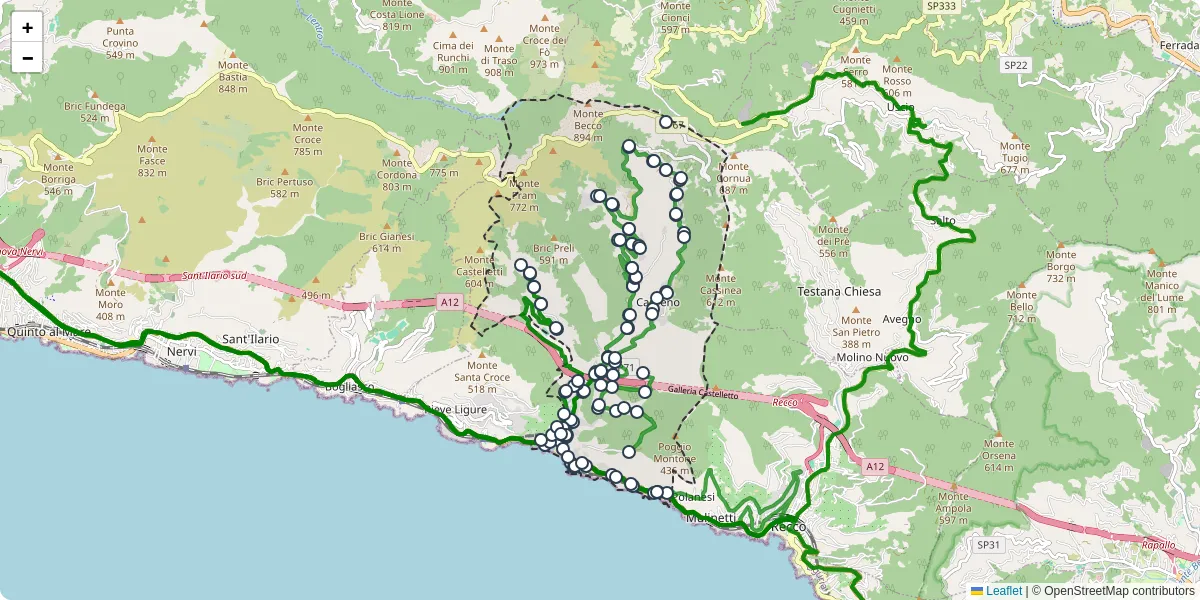 Mappa dettagliata del trasporto pubblico a Sori con linee autobus, tram e collegamenti