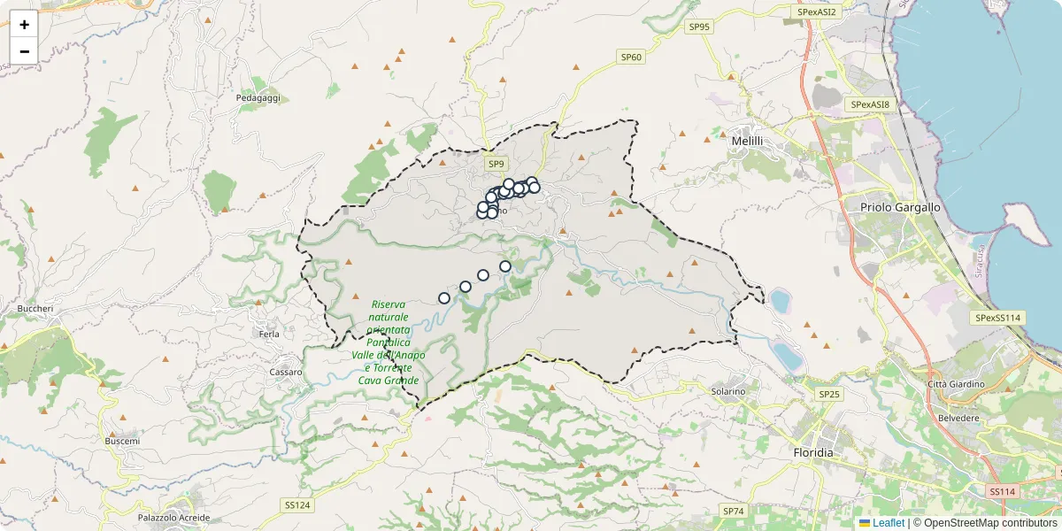 Mappa dettagliata del trasporto pubblico a Sortino con linee autobus, tram e collegamenti