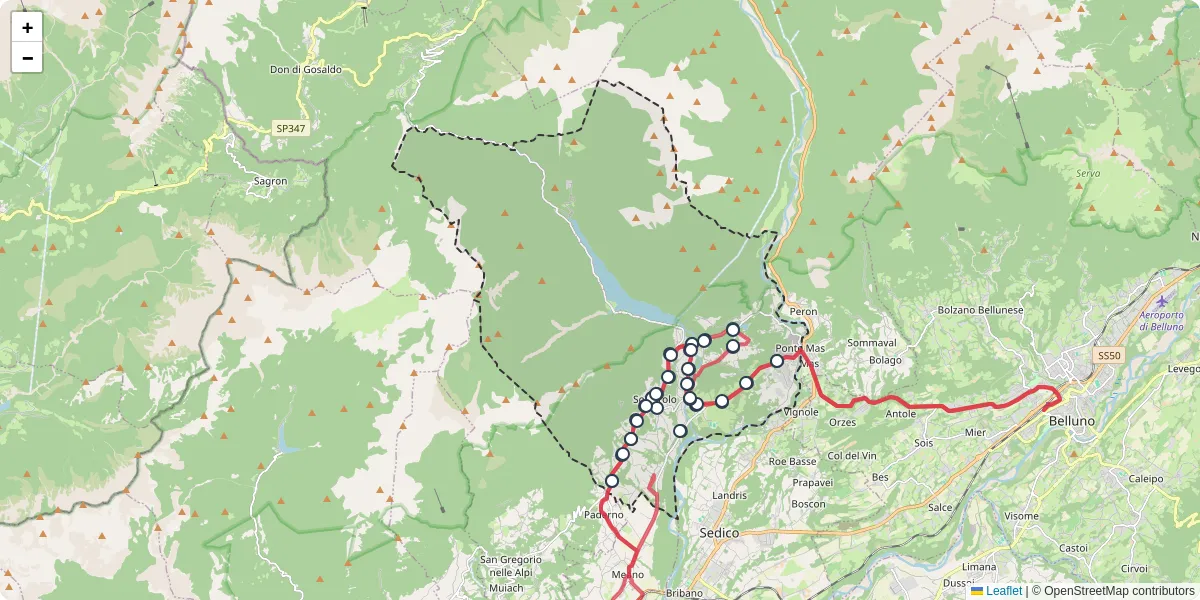 Mappa dettagliata del trasporto pubblico a Sospirolo con linee autobus, tram e collegamenti