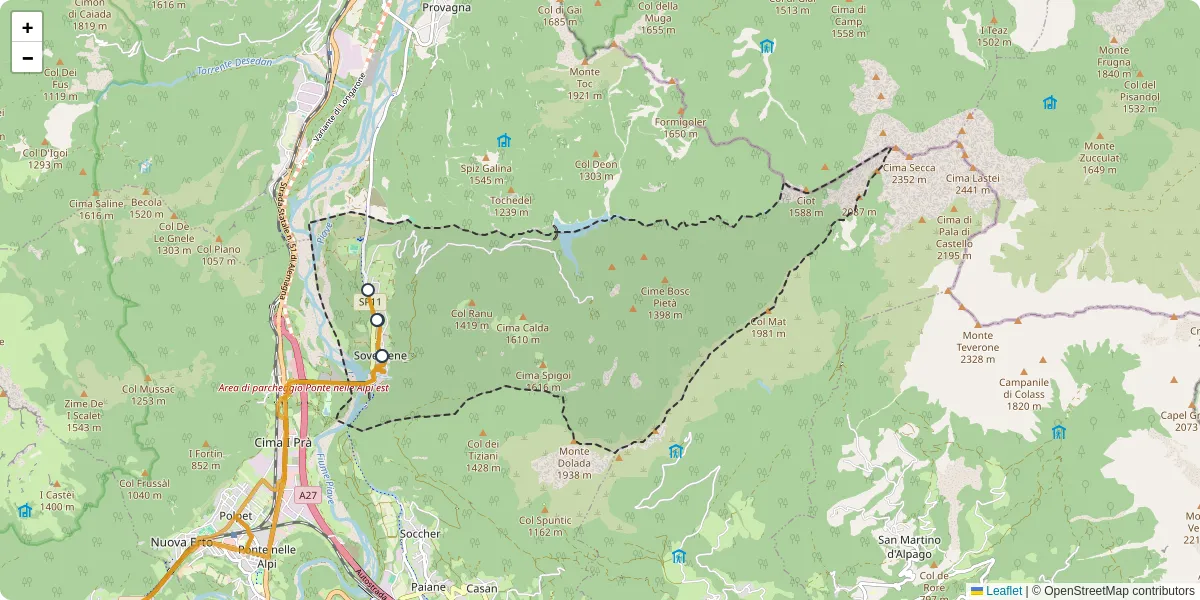 Mappa dettagliata del trasporto pubblico a Soverzene con linee autobus, tram e collegamenti