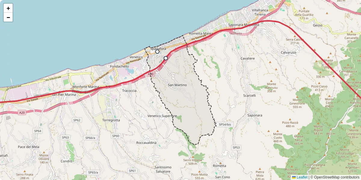 Mappa dettagliata del trasporto pubblico a Spadafora con linee autobus, tram e collegamenti