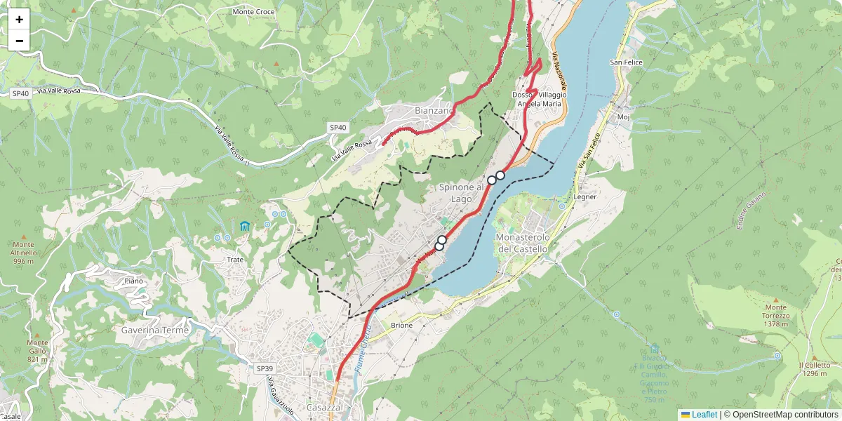 Mappa dettagliata del trasporto pubblico a Spinone al Lago con linee autobus, tram e collegamenti