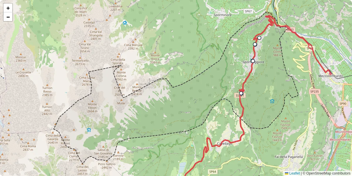 Mappa dettagliata del trasporto pubblico a Spormaggiore con linee autobus, tram e collegamenti