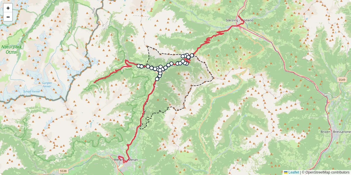 Mappa dettagliata del trasporto pubblico a St. Leonhard in Passeier - San Leonardo in Passiria con linee autobus, tram e collegamenti
