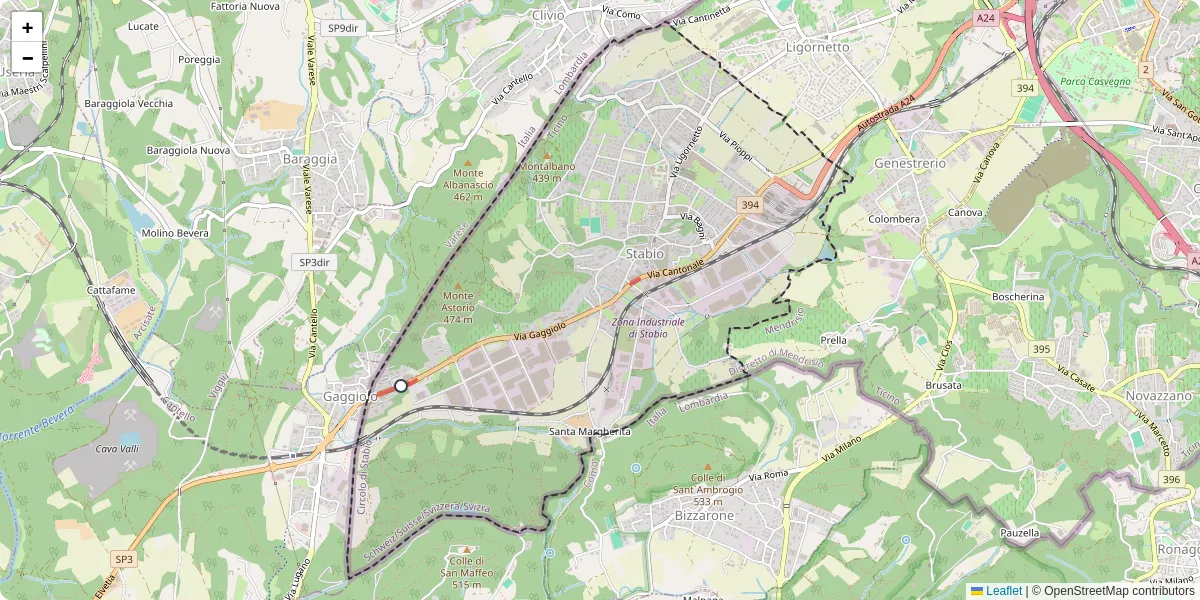 Mappa dettagliata del trasporto pubblico a Stabio con linee autobus, tram e collegamenti