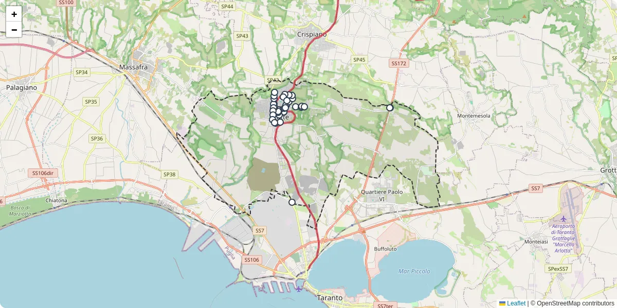 Mappa dettagliata del trasporto pubblico a Statte con linee autobus, tram e collegamenti