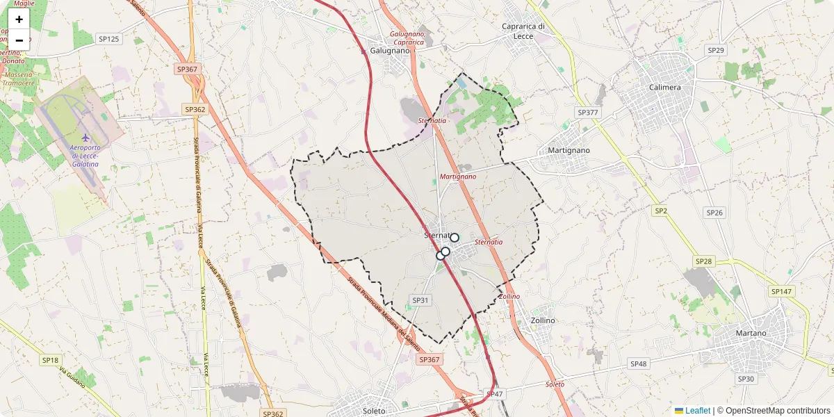 Mappa dettagliata del trasporto pubblico a Sternatia con linee autobus, tram e collegamenti