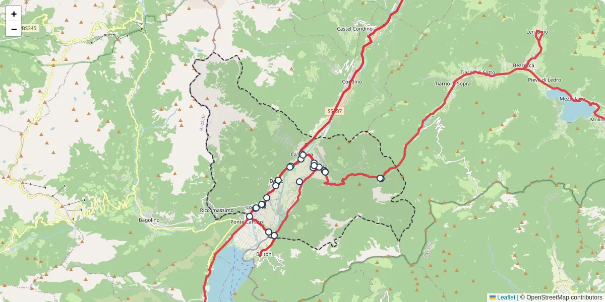 Mappa dettagliata del trasporto pubblico a Storo con linee autobus, tram e collegamenti