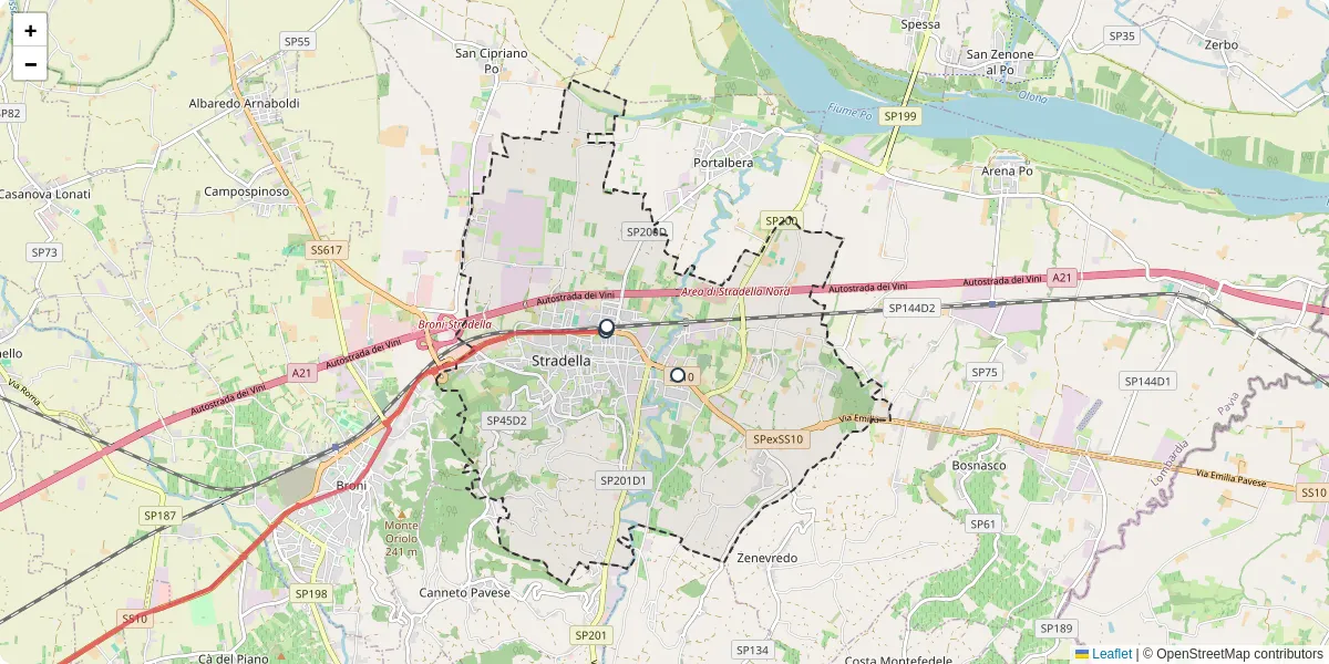 Mappa dettagliata del trasporto pubblico a Stradella con linee autobus, tram e collegamenti