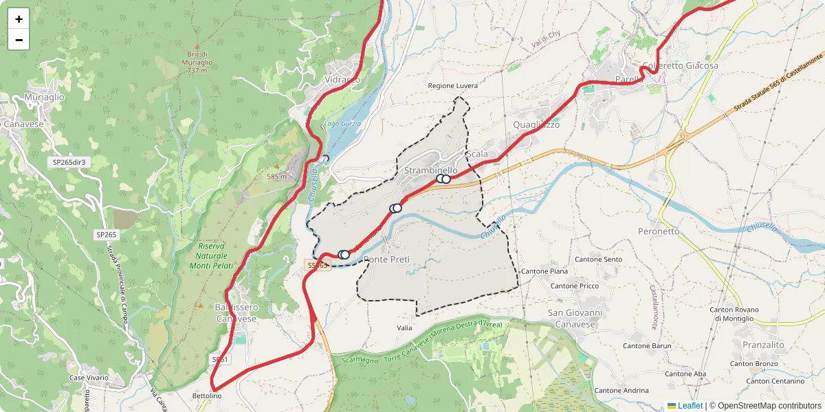 Mappa dettagliata del trasporto pubblico a Strambinello con linee autobus, tram e collegamenti