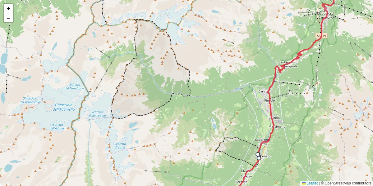Mappa dettagliata del trasporto pubblico a Strembo con linee autobus, tram e collegamenti