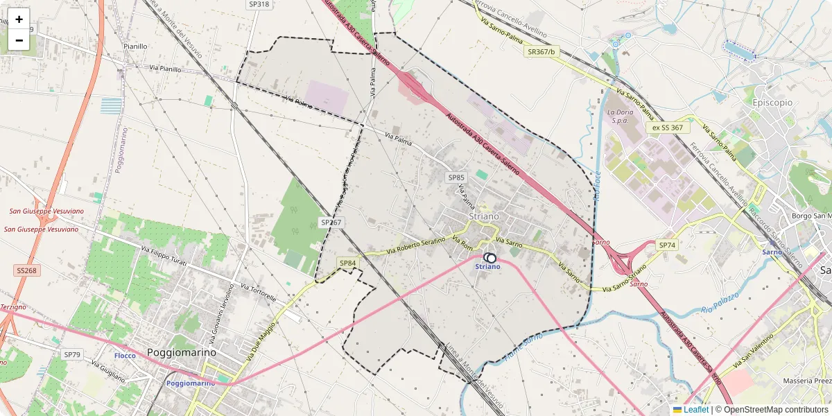 Mappa dettagliata del trasporto pubblico a Striano con linee autobus, tram e collegamenti