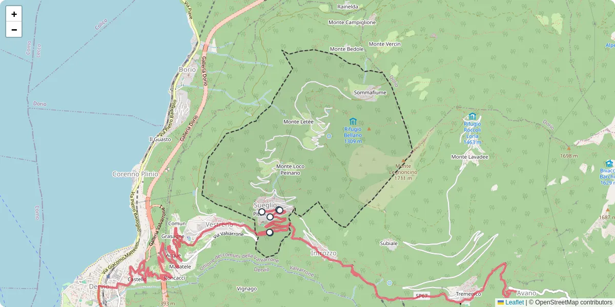 Mappa dettagliata del trasporto pubblico a Sueglio con linee autobus, tram e collegamenti