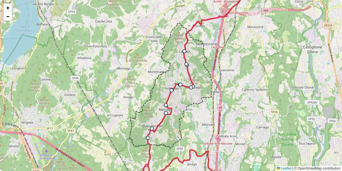 Mappa dettagliata del trasporto pubblico a Sumirago con linee autobus, tram e collegamenti