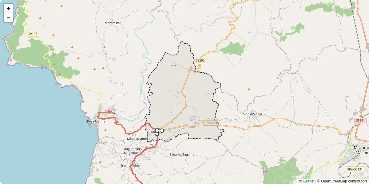Mappa dettagliata del trasporto pubblico a Sune/Suni con linee autobus, tram e collegamenti