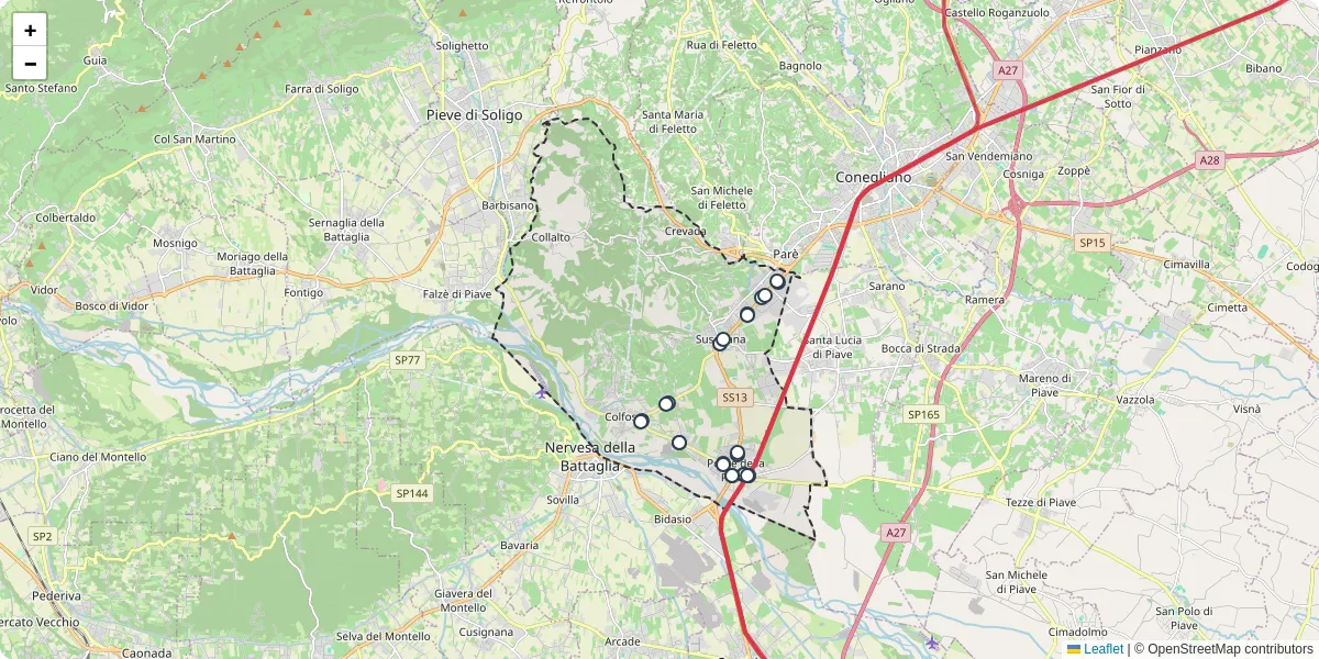 Mappa dettagliata del trasporto pubblico a Susegana con linee autobus, tram e collegamenti