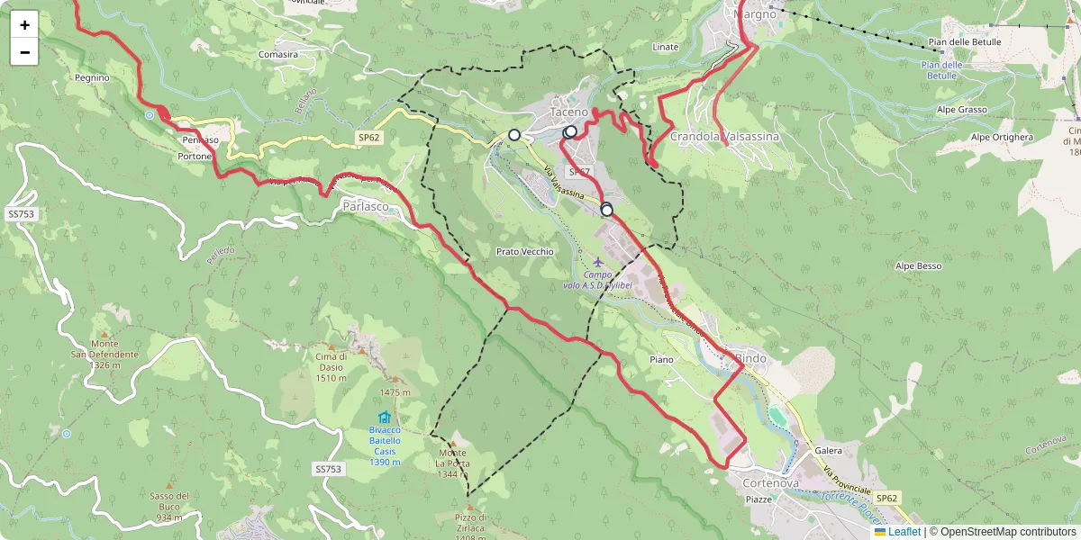 Mappa dettagliata del trasporto pubblico a Taceno con linee autobus, tram e collegamenti