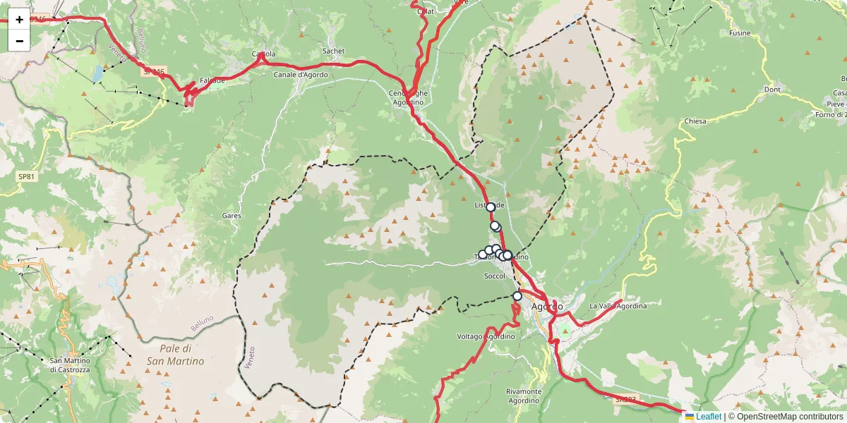 Mappa dettagliata del trasporto pubblico a Taibon Agordino con linee autobus, tram e collegamenti