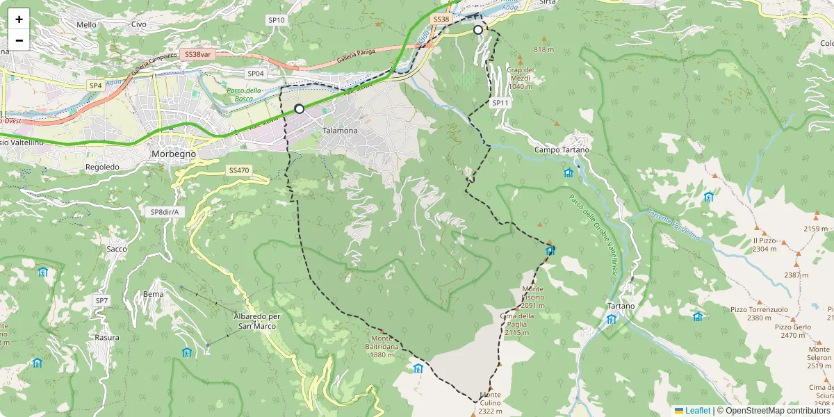 Mappa dettagliata del trasporto pubblico a Talamona con linee autobus, tram e collegamenti