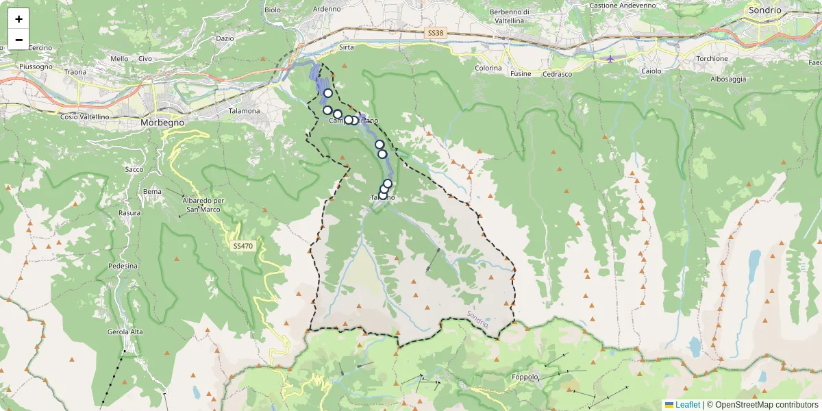 Mappa dettagliata del trasporto pubblico a Tartano con linee autobus, tram e collegamenti