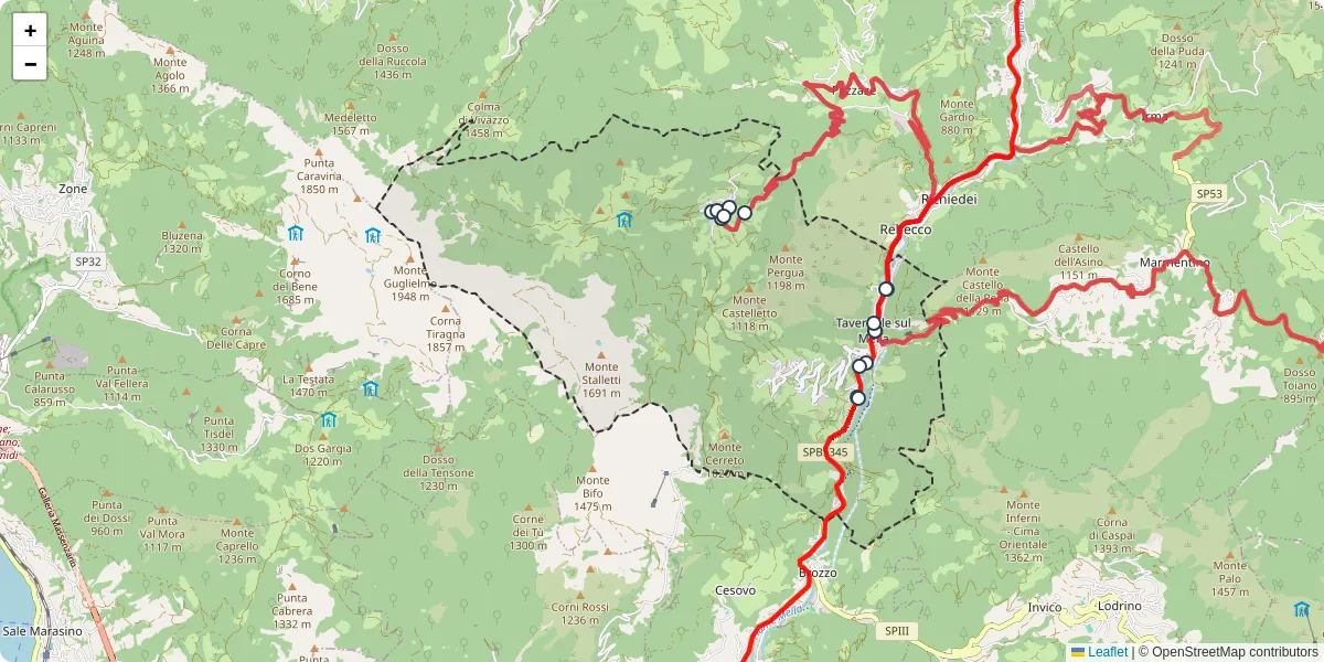 Mappa dettagliata del trasporto pubblico a Tavernole sul Mella con linee autobus, tram e collegamenti