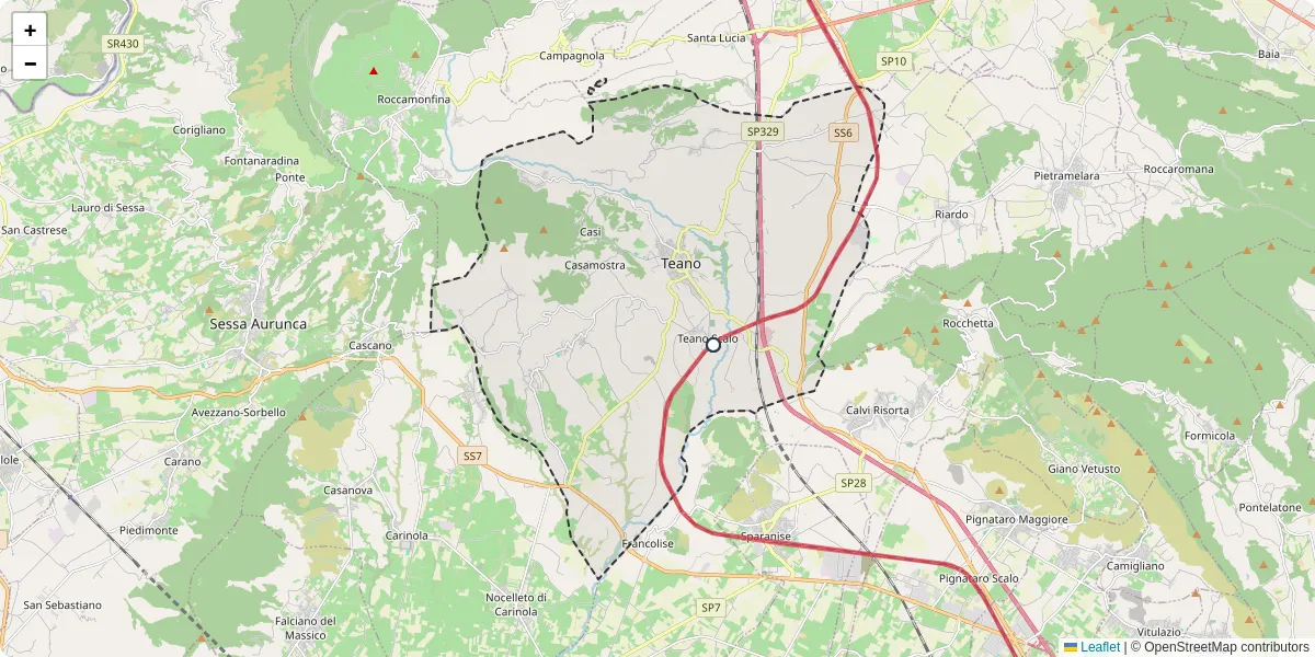 Mappa dettagliata del trasporto pubblico a Teano con linee autobus, tram e collegamenti