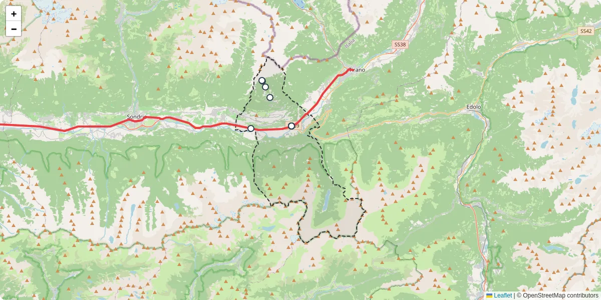 Mappa dettagliata del trasporto pubblico a Teglio con linee autobus, tram e collegamenti
