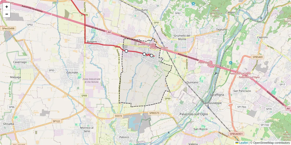Mappa dettagliata del trasporto pubblico a Telgate con linee autobus, tram e collegamenti