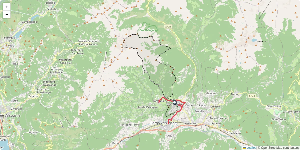 Mappa dettagliata del trasporto pubblico a Telve di Sopra con linee autobus, tram e collegamenti