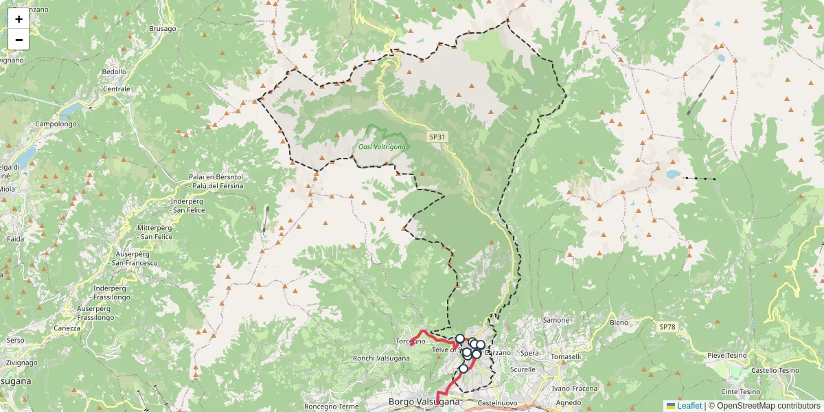 Mappa dettagliata del trasporto pubblico a Telve con linee autobus, tram e collegamenti