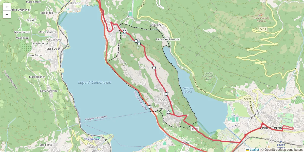 Mappa dettagliata del trasporto pubblico a Tenna con linee autobus, tram e collegamenti