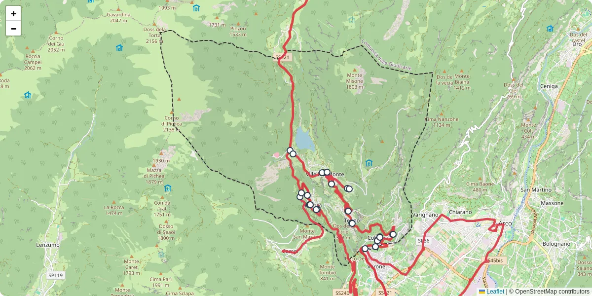Mappa dettagliata del trasporto pubblico a Tenno con linee autobus, tram e collegamenti