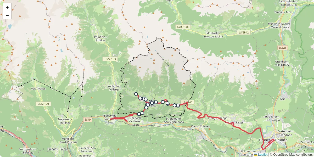 Mappa dettagliata del trasporto pubblico a Terenten - Terento con linee autobus, tram e collegamenti