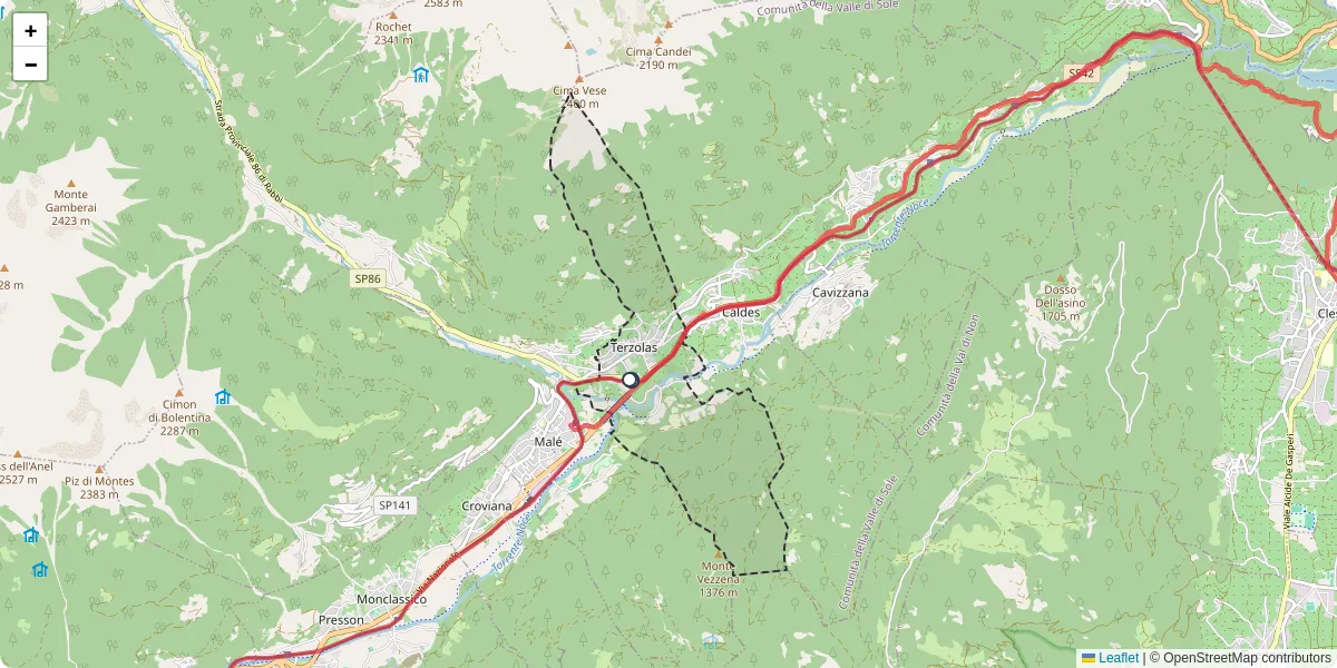 Mappa dettagliata del trasporto pubblico a Terzolas con linee autobus, tram e collegamenti