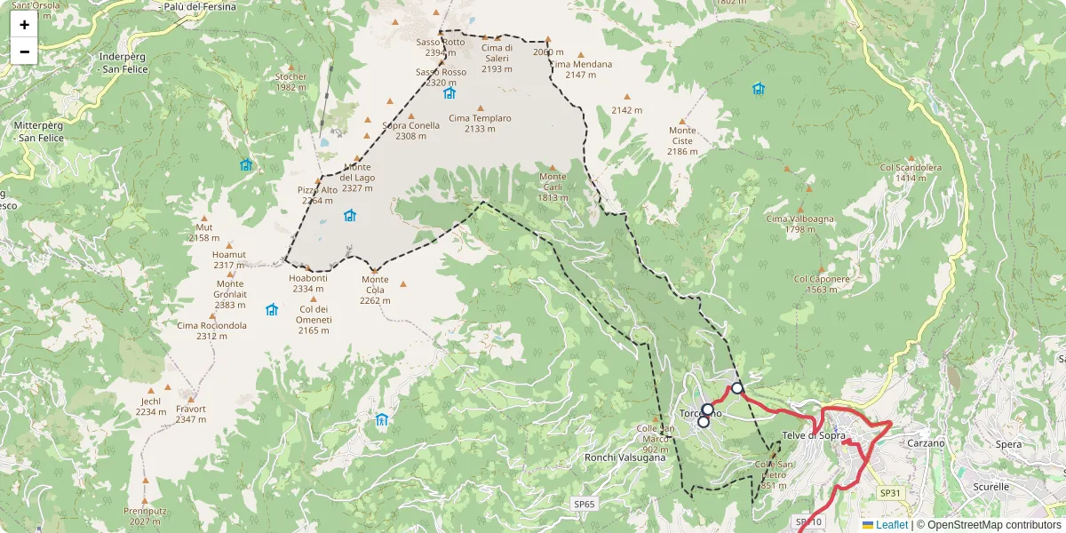 Mappa dettagliata del trasporto pubblico a Torcegno con linee autobus, tram e collegamenti