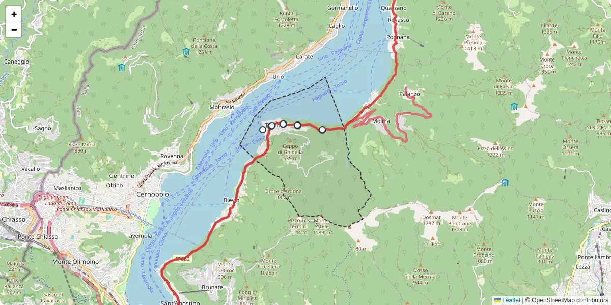 Mappa dettagliata del trasporto pubblico a Torno con linee autobus, tram e collegamenti