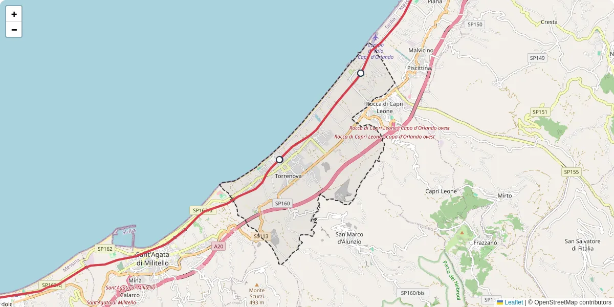 Mappa dettagliata del trasporto pubblico a Torrenova con linee autobus, tram e collegamenti