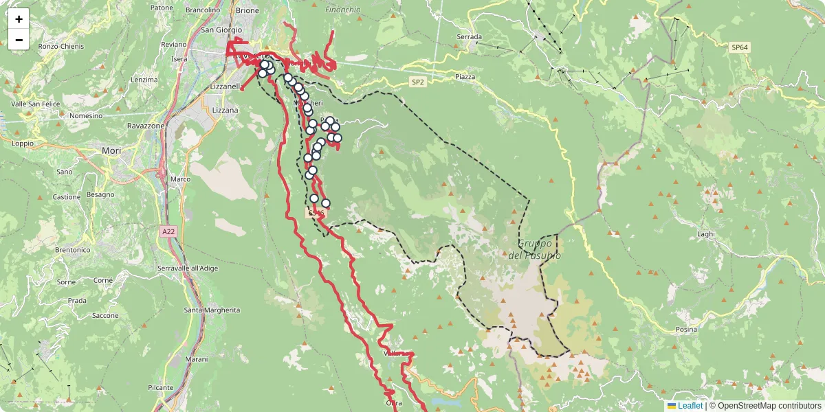 Mappa dettagliata del trasporto pubblico a Trambileno con linee autobus, tram e collegamenti